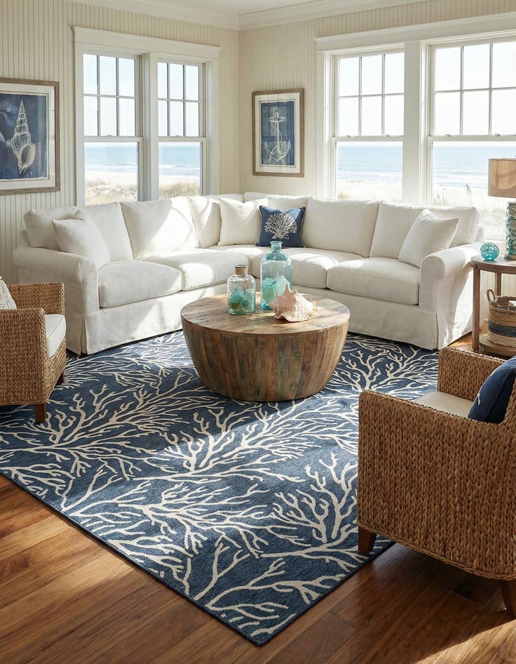 Detail image of  13' x 13'  Washable Coastal Indoor / Outdoor Square Rug