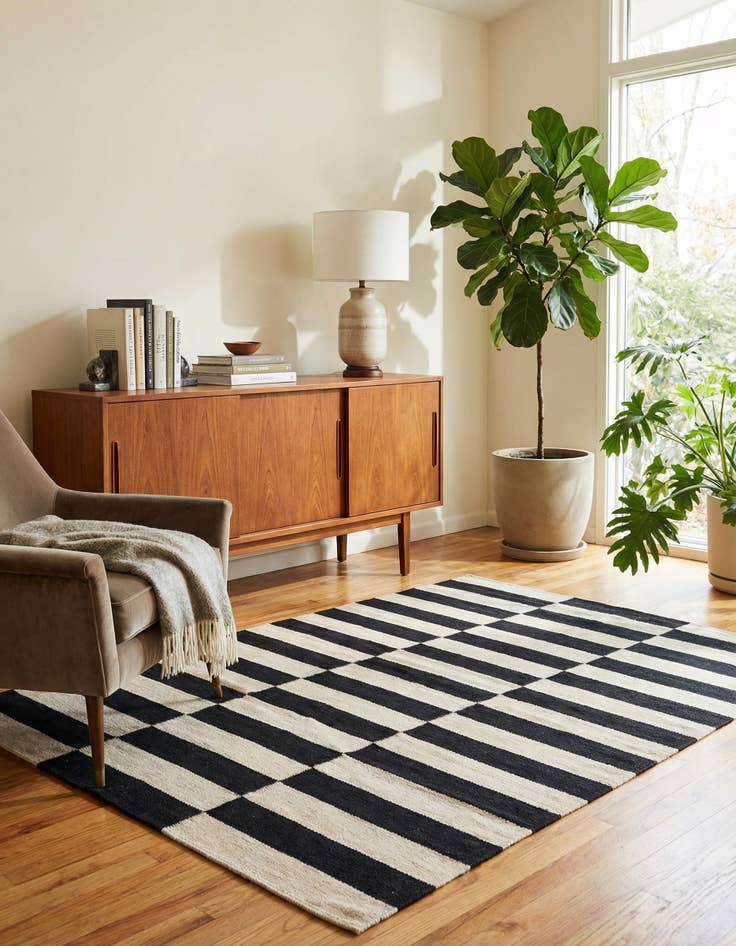 Detail image of 3' 5 x 4' 10  Hand Woven Kilim Modern Wool Rug