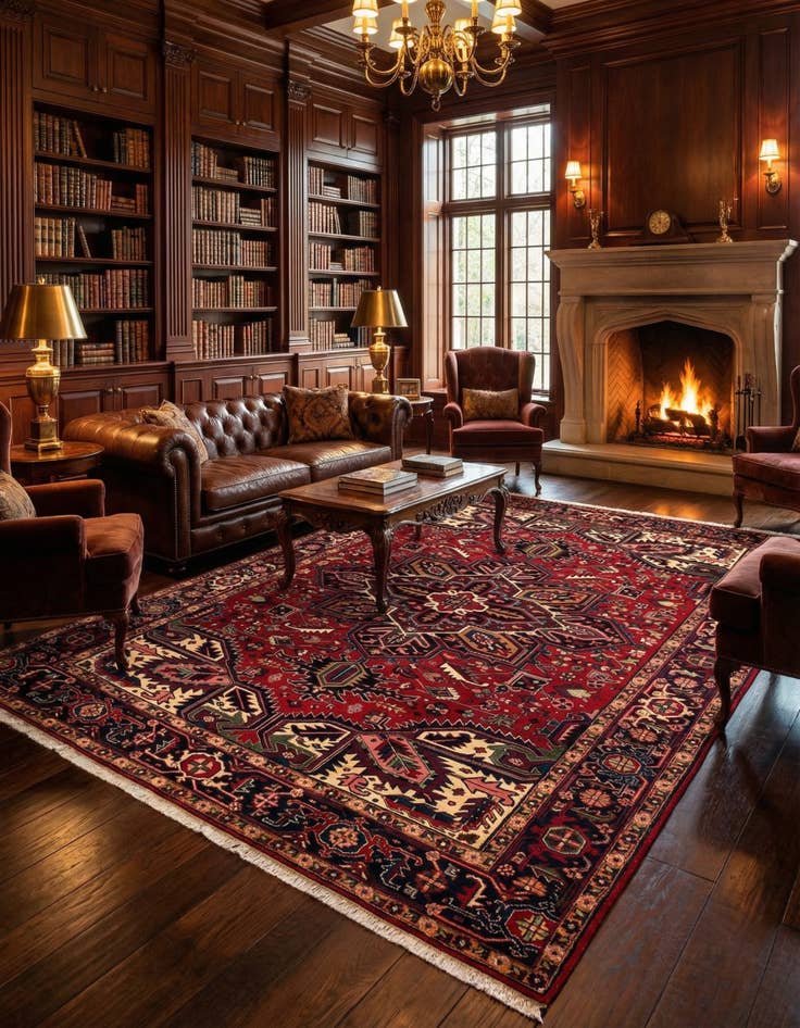 Detail image of 8' 2 x 11' 4  Hand Knotted Heriz Wool Rug