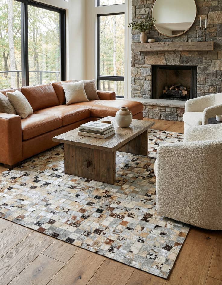 Detail image of 5' 2 x 7' 3 Cowhide Stocks Rug