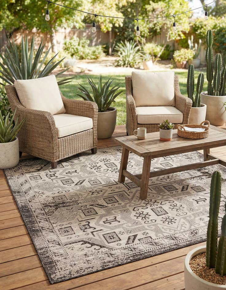 Detail image of 7' 10 x 7' 10 Easy-Clean Aztec Indoor / Outdoor Square Rug