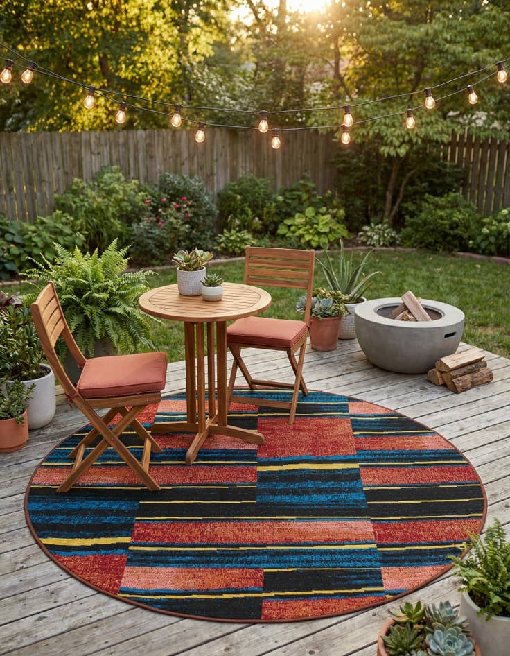 Detail image of 4' x 4'  Washable Modern Indoor / Outdoor Round Rug