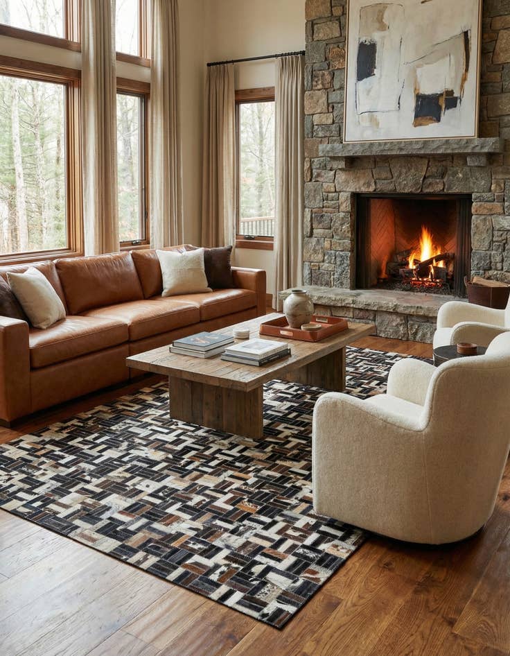 Detail image of 5' x 7' 10 Cowhide Leather Rug