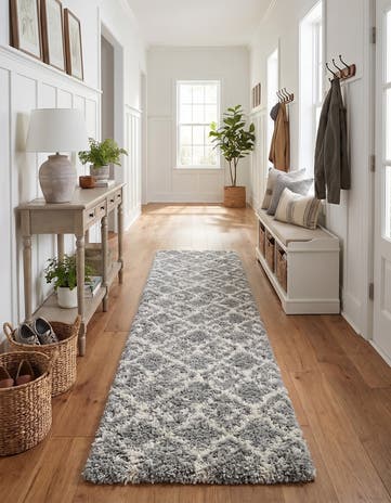 Gray Moroccan Trellis Shag Runner Rug