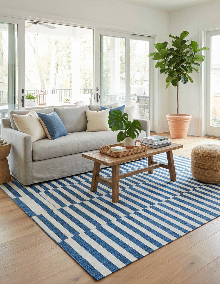 Detail image of 7' 10 x 11'  Washable Striped Indoor / Outdoor Rug