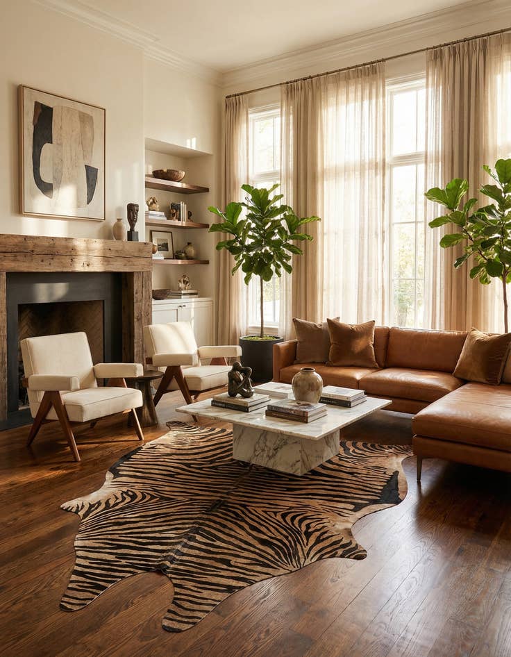 Detail image of  6' 2 x 6' 6 Cowhide Leather Freeform Rug