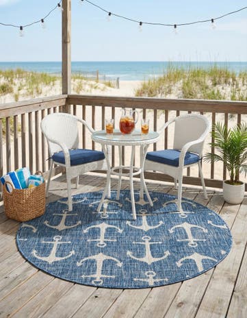 4' x 4' Easy-Clean Coastal Indoor / Outdoor Round Rug