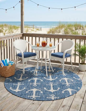 4' x 4' Easy-Clean Coastal Indoor / Outdoor Round Rug