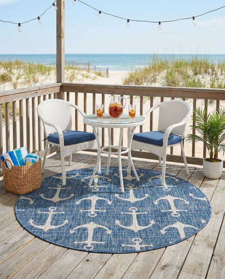 4' x 4' Easy-Clean Coastal Indoor / Outdoor Round Rug