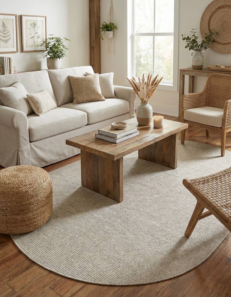 Detail image of 5' 3 x 8' Easy-Clean Solid Indoor / Outdoor Oval Rug