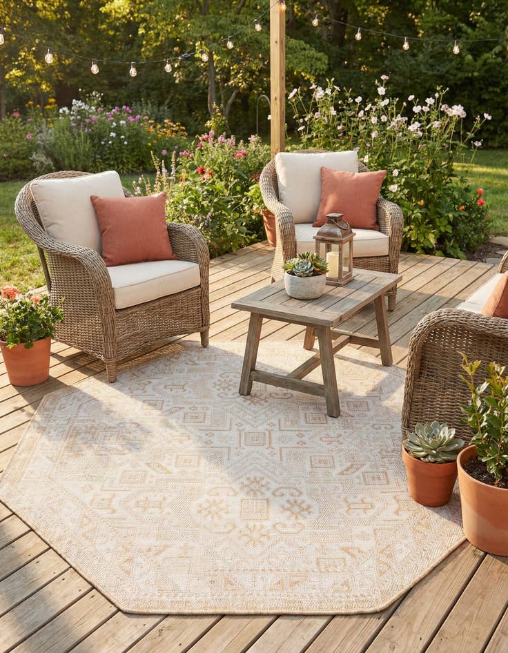 Detail image of 5' 3 x 5' 3 Easy-Clean Aztec Indoor / Outdoor Octagon Rug