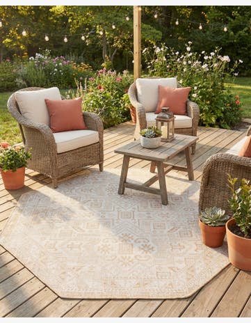 Natural Easy-Clean Aztec Indoor / Outdoor Octagon Rug