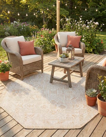 Natural Easy-Clean Aztec Indoor / Outdoor Octagon Rug