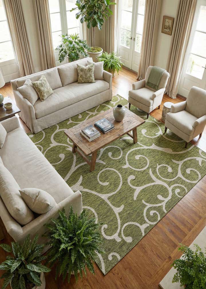 10' 8 x 10' 8 Easy-Clean Botanical Indoor / Outdoor Square Rug