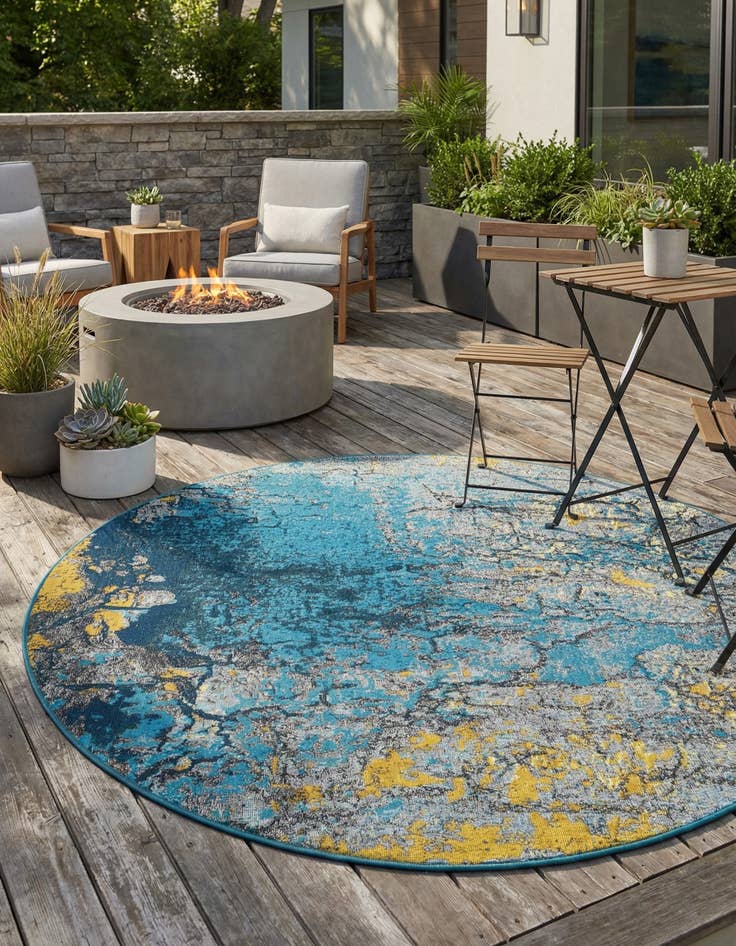 Detail image of 5' x 5'  Washable Modern Indoor / Outdoor Round Rug