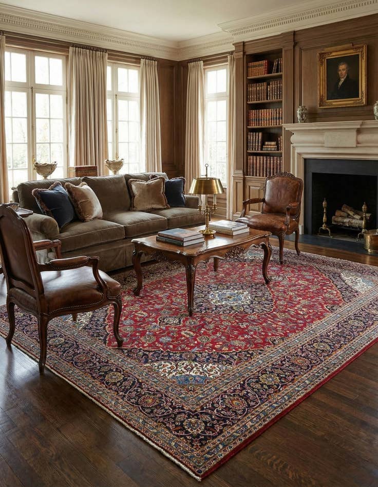 Detail image of  9' 10 x 13'  Hand Knotted Kashan Persian Wool Rug