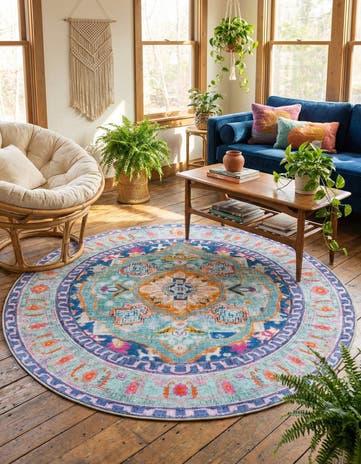 7' 7 x 7' 7 Washable Timeless Round Rug
