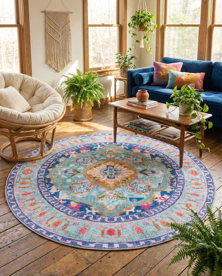 7' 7 x 7' 7 Washable Timeless Round Rug