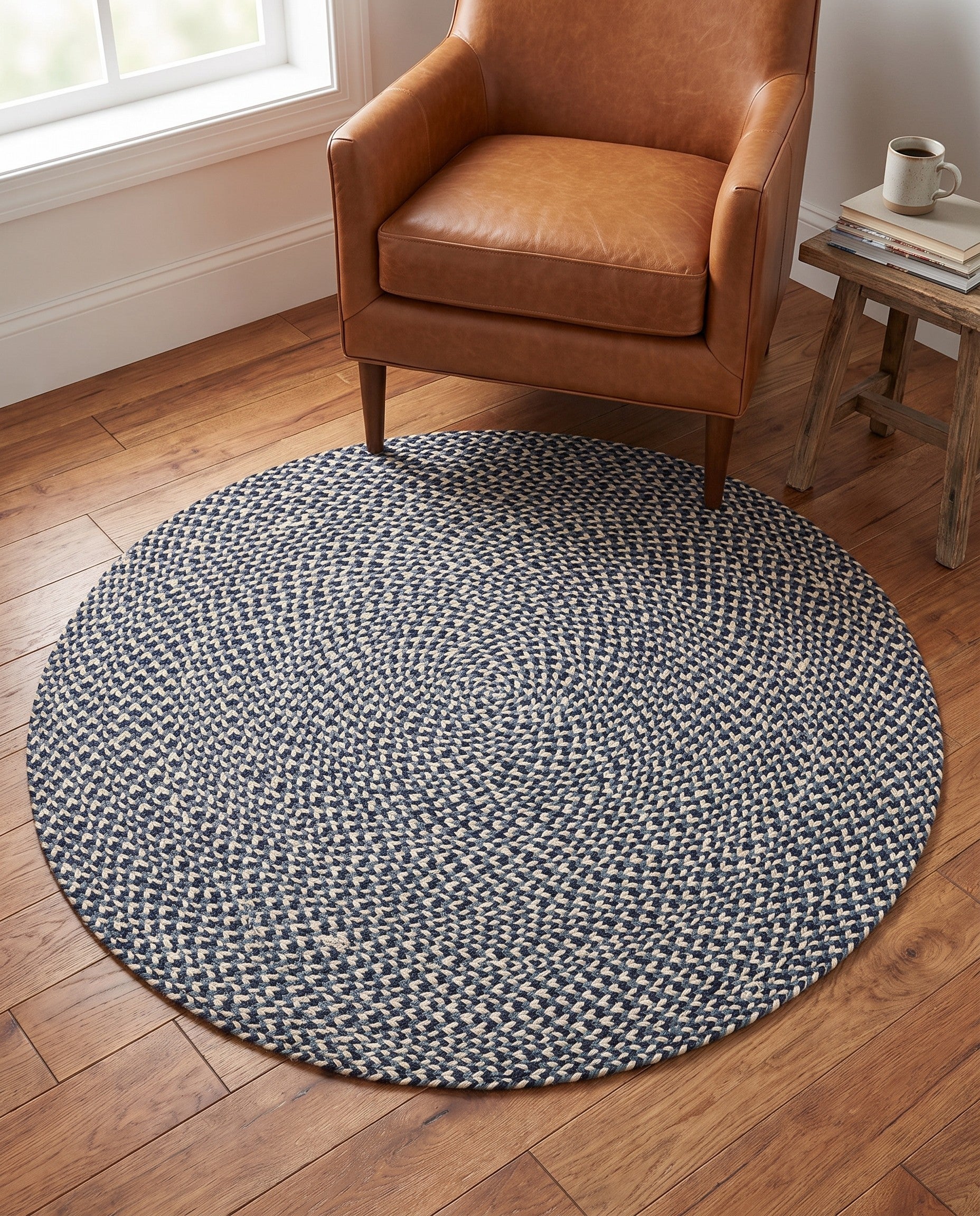 4' 1 x 4' 1 Handmade Tweed Braided Jute Round Rug