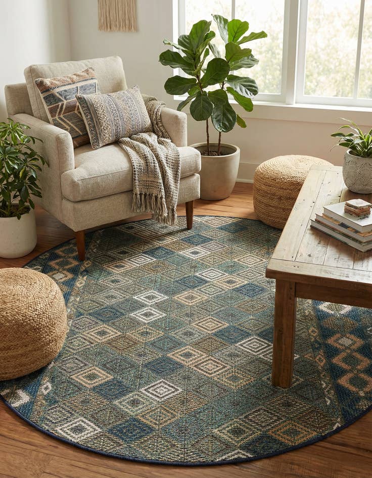 Detail image of 5' 3 x 5' 3  Washable Baja Indoor / Outdoor Round Rug