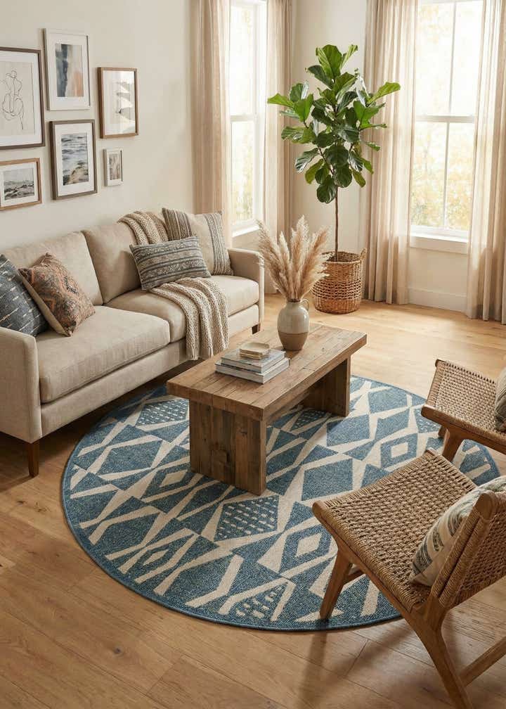 7' 10 x 7' 10 Easy-Clean Baja Indoor / Outdoor Round Rug
