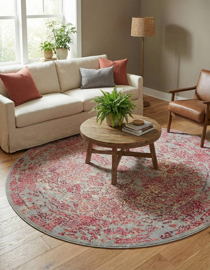 Detail image of 8' x 8'  Washable Botanical Indoor / Outdoor Round Rug