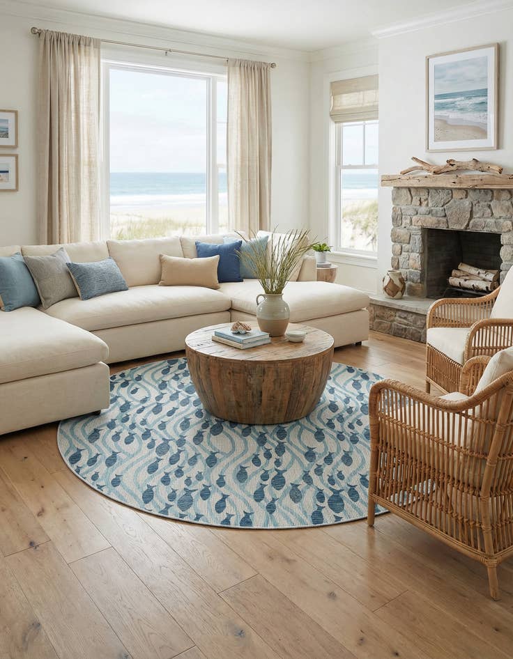 Detail image of  10' x 10'  Washable Coastal Indoor / Outdoor Round Rug