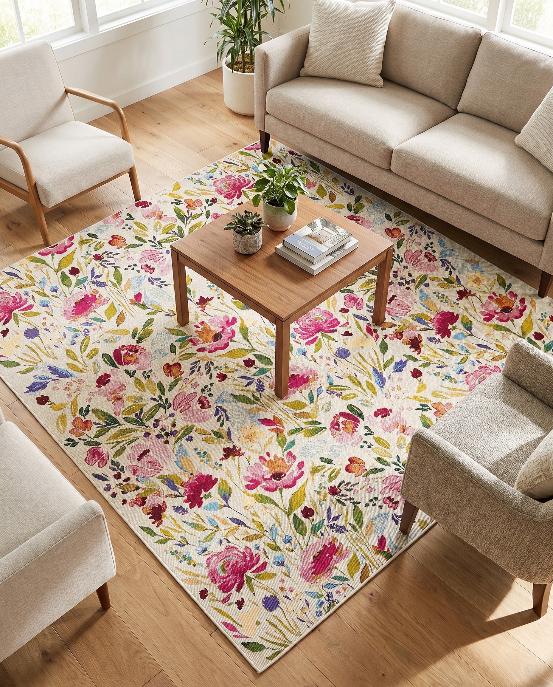 7' 10 x 7' 10 Easy-Clean Botanical Indoor / Outdoor Square Rug