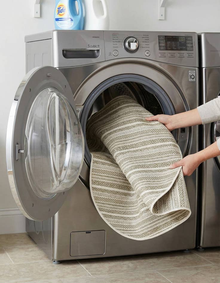 Detail image of 5' 3 x 8'  Washable Striped Indoor / Outdoor Oval Rug