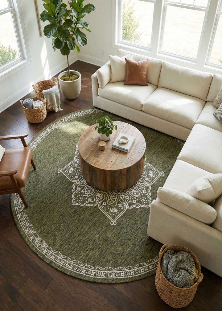 12' x 12' Easy-Clean Traditional Indoor / Outdoor Round Rug