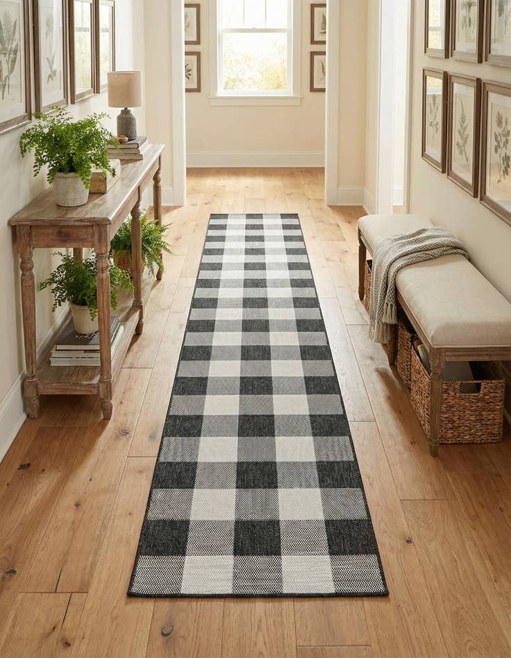 Detail image of  2' 7 x 12'  Washable Checkered Indoor / Outdoor Runner Rug