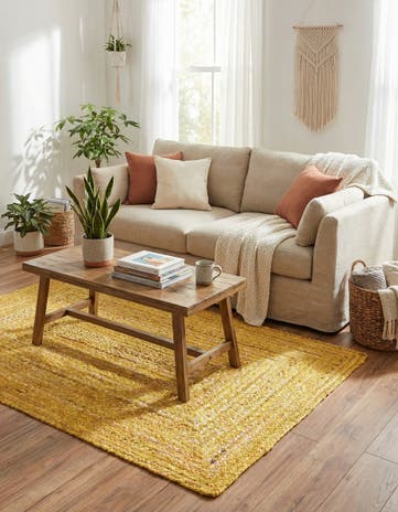 Yellow Orange Handmade Braided Chindi Rug