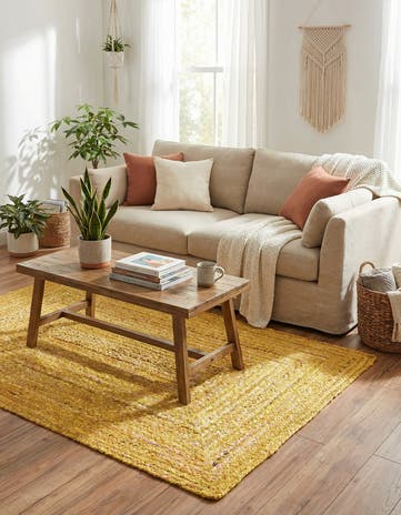 Yellow Orange Handmade Braided Chindi Rug