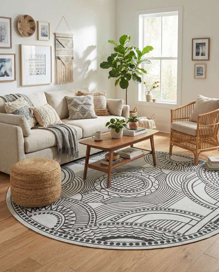 10' x 10' Easy-Clean Traditional Indoor / Outdoor Round Rug