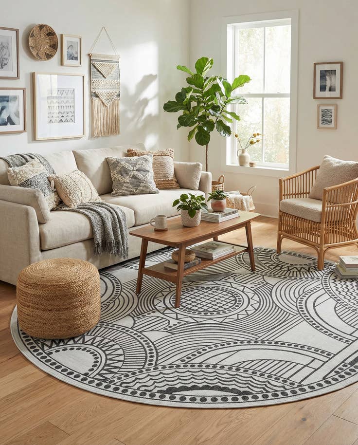 Detail image of 10' x 10' Easy-Clean Traditional Indoor / Outdoor Round Rug