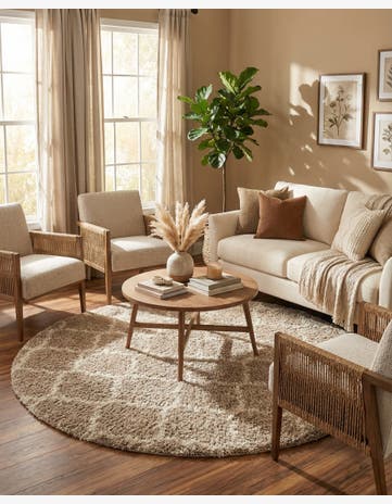 7' 10 x 7' 10 Moroccan Trellis Shag Round Rug