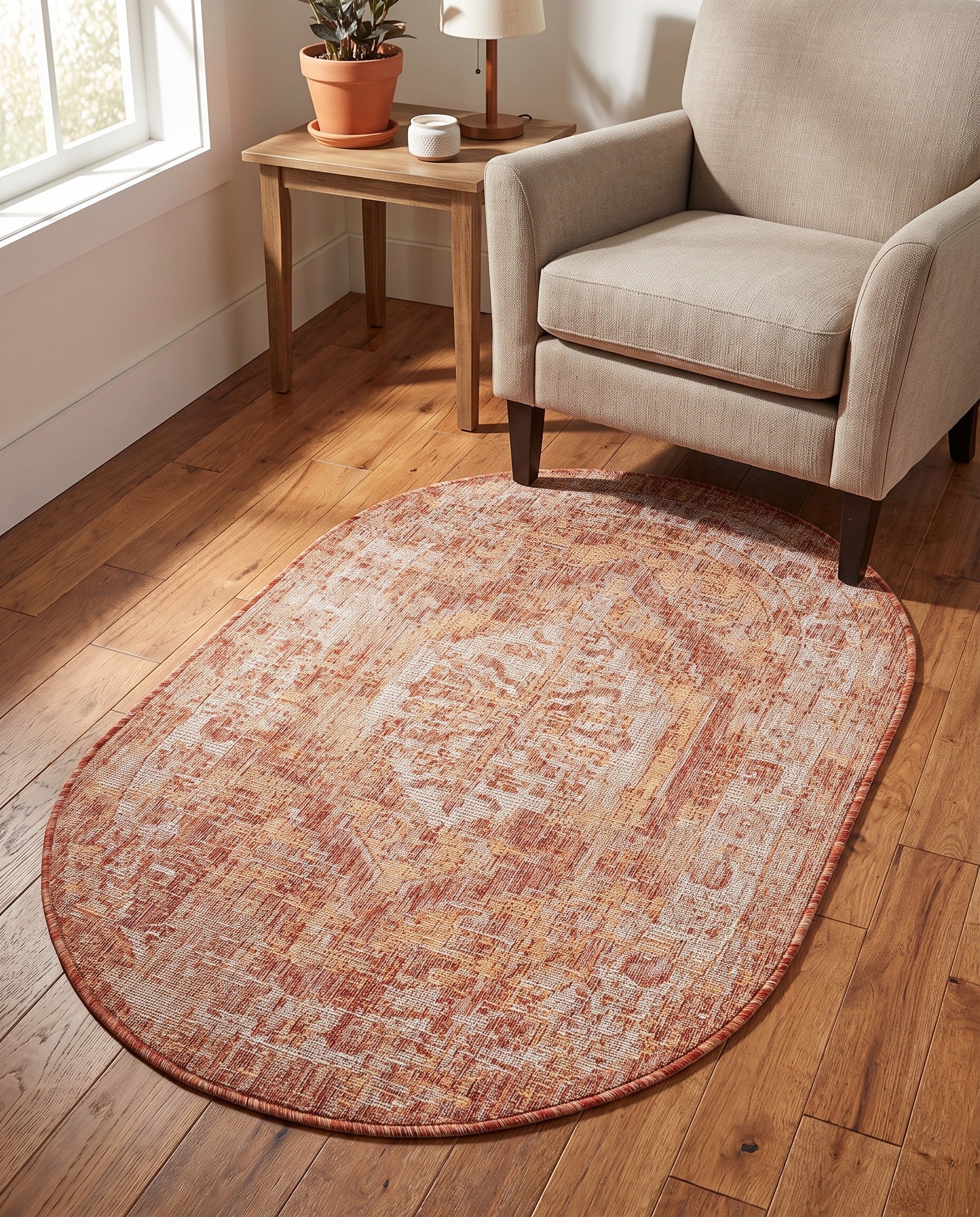 3' x 5' 3 Easy-Clean Traditional Indoor / Outdoor Oval Rug