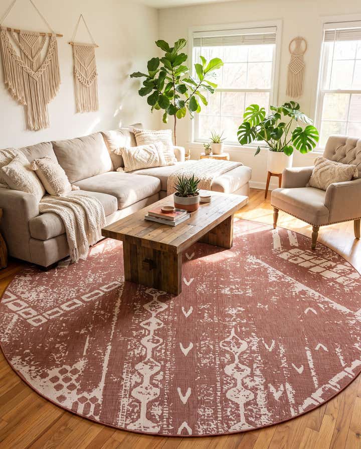 10' 8 x 10' 8 Easy-Clean Bohemian Indoor / Outdoor Round Rug