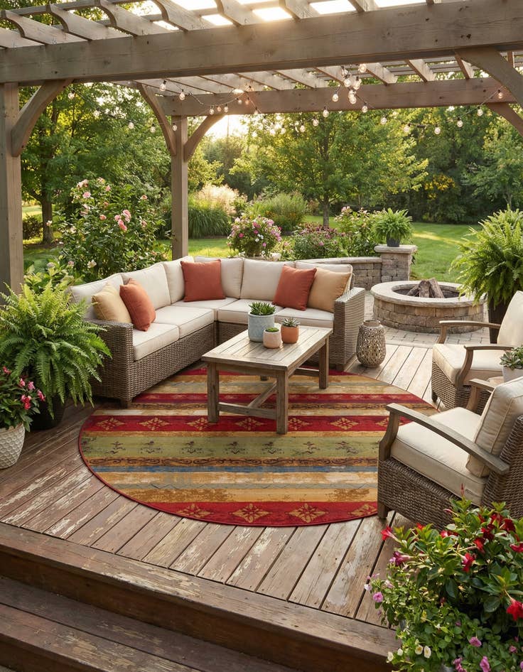 Detail image of 10' x 10'  Washable Modern Indoor / Outdoor Round Rug