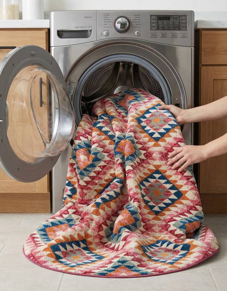 Detail image of 7' 10 x 7' 10  Washable Southwestern Indoor / Outdoor Round Rug