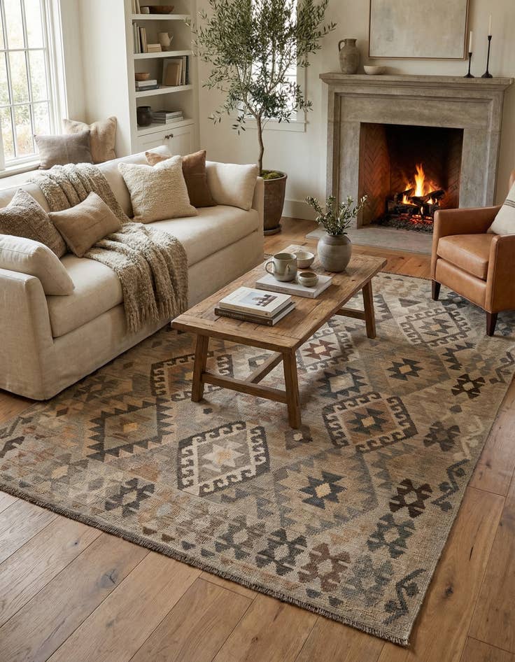 Detail image of  5' 8 x 7' 8  Hand Woven Kilim Maymana Wool Rug