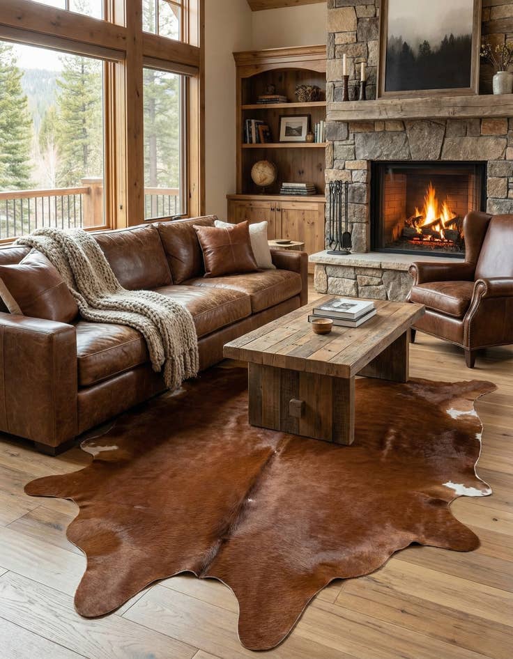 Detail image of 5' 7 x 6' 5 Cowhide Leather Rug