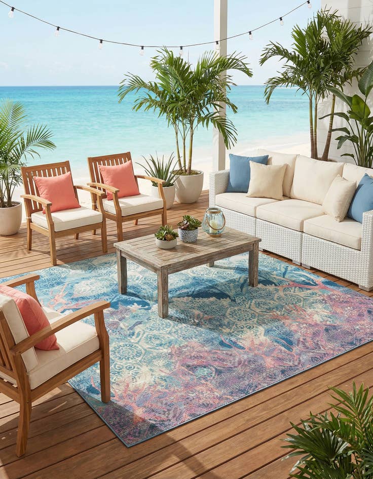 Detail image of 12' x 12'  Washable Coastal Indoor / Outdoor Square Rug