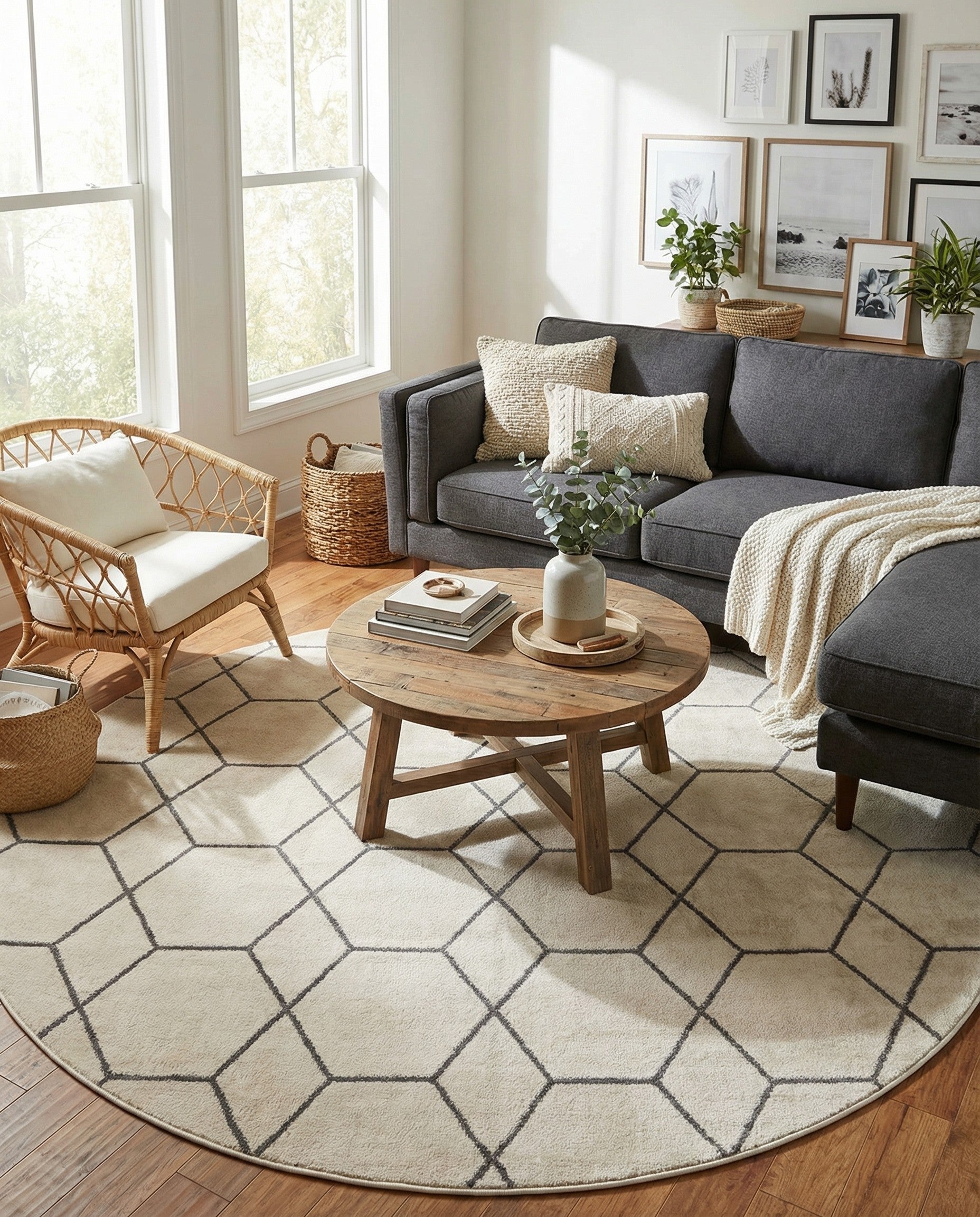  10' x 10' Lattice Frieze Round Rug