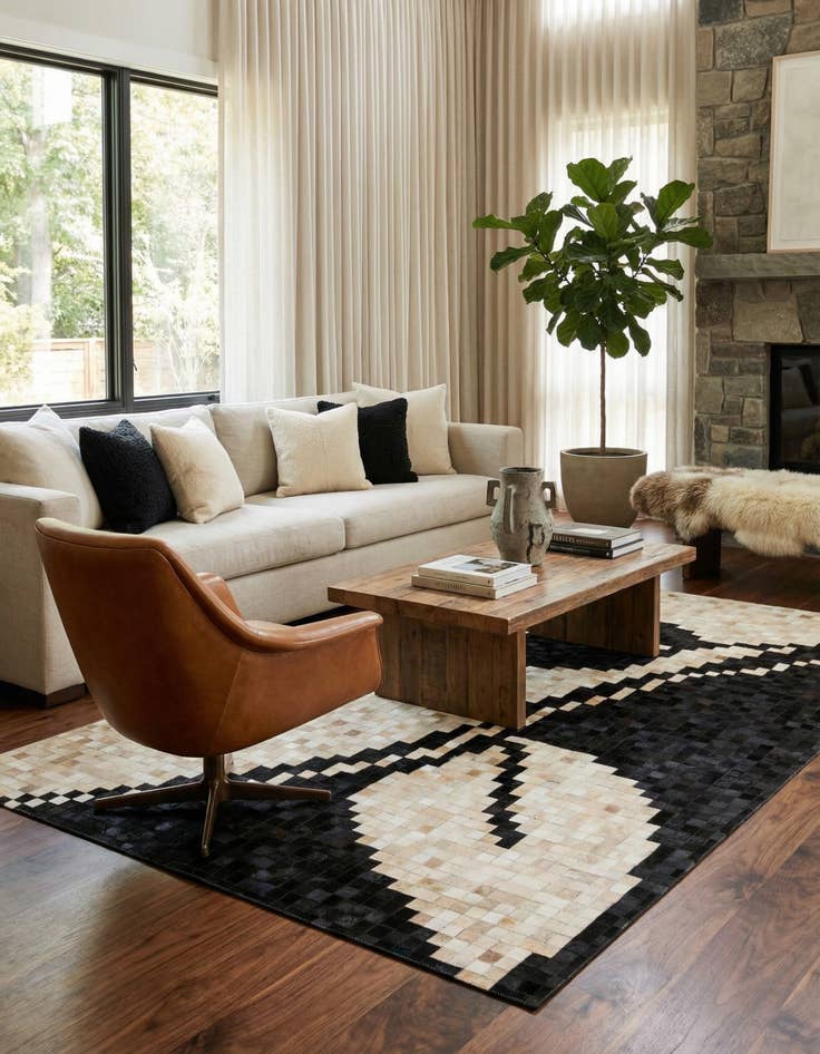 Detail image of  5' 1 x 8' Cowhide Leather Rug