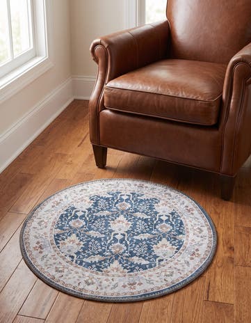 Navy Blue Washable Timeless Round Rug