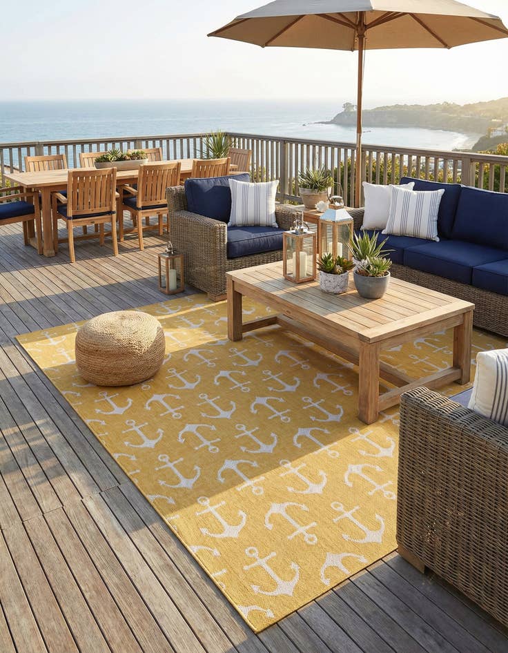 Detail image of  13' x 13'  Washable Coastal Indoor / Outdoor Square Rug