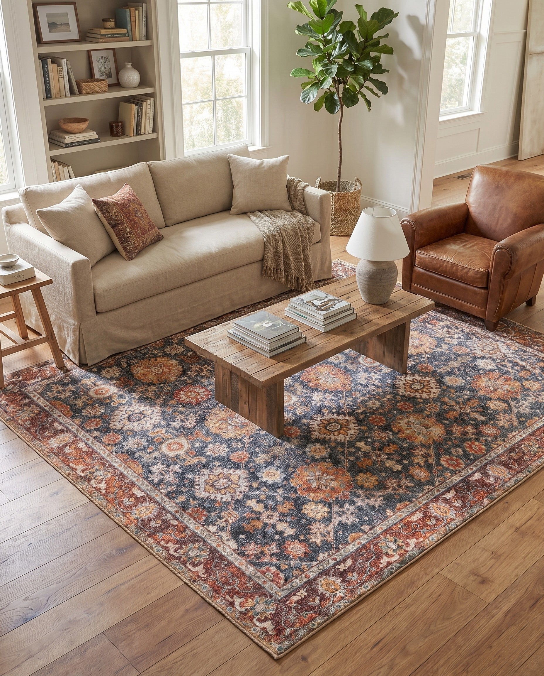 Navy Blue Washable Timeless Square Rug