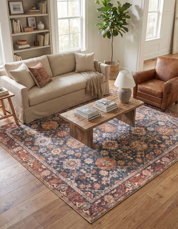 Navy Blue Washable Timeless Square Rug