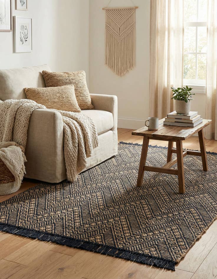 Detail image of 5' 1 x 8'  Hand Braided Jute Rug